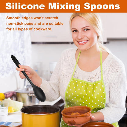 3er Set Silikon Kochlöffel Schwarz 27cm Antihaft Rührlöffel - Hitzebeständig für Küche Backen Rühren