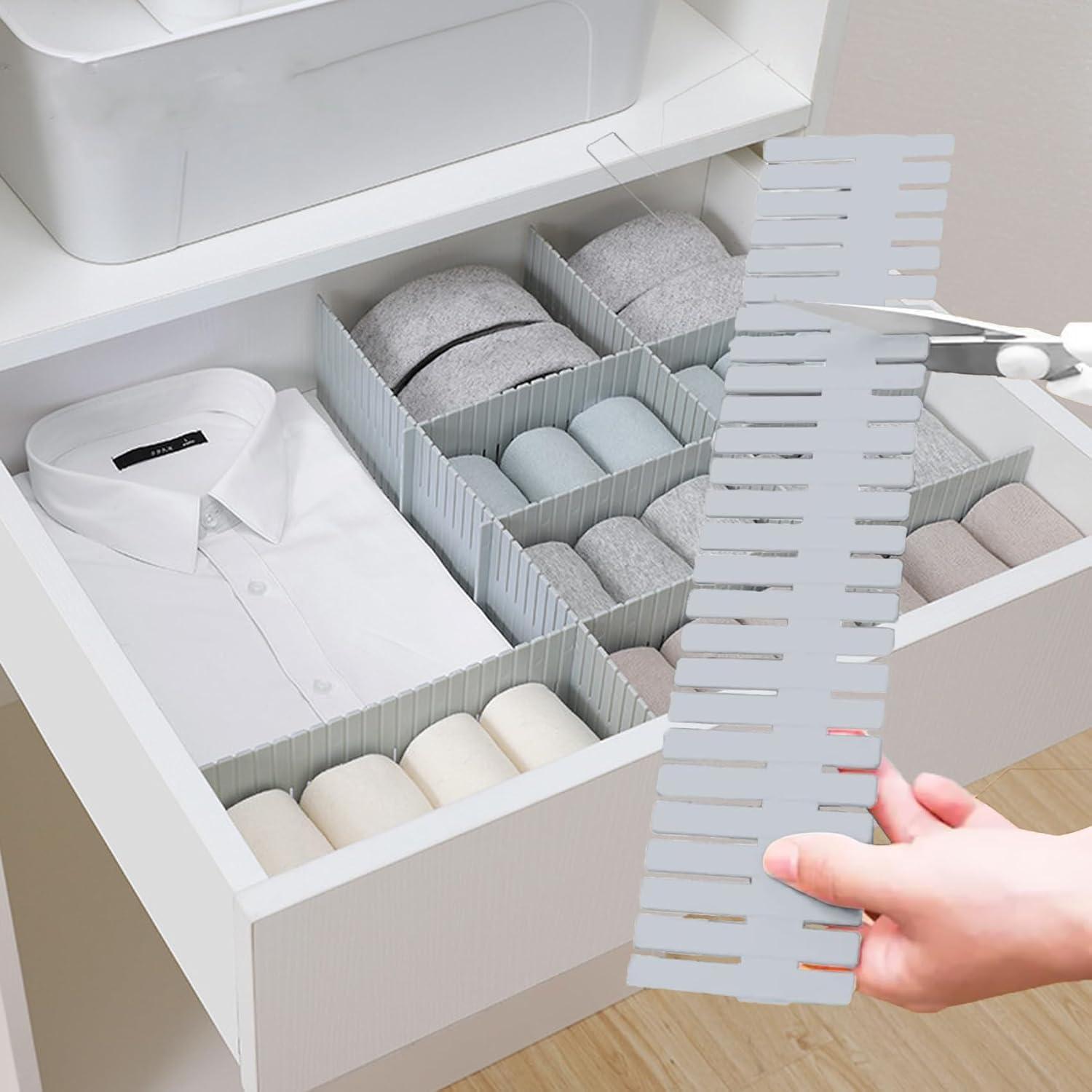 16-teiliges Verstellbares Schubladenteiler System Weiß DIY Grau