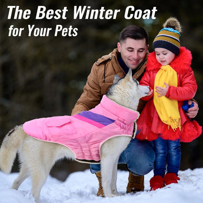 Hundemantel Winterjacke Große Hunde Kragen Baumwolle Warm Klettverschluss Pink