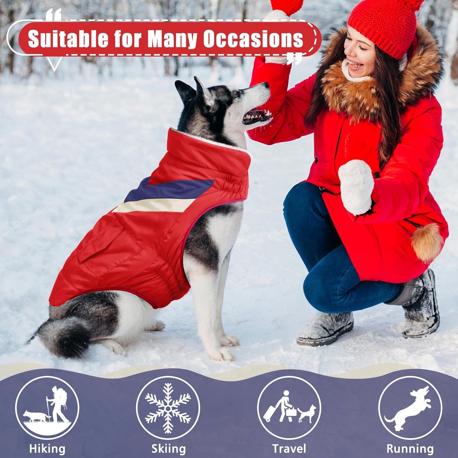 Hundemantel Winterjacke Große Hunde Warm Kragen Klett Red XXXL