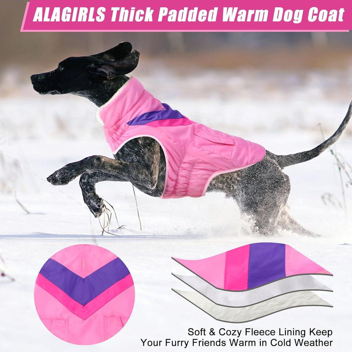 Hundemantel Hundejacke Hoher Kragen Warm Baumwolle Winter ALADC1104 Pink XL