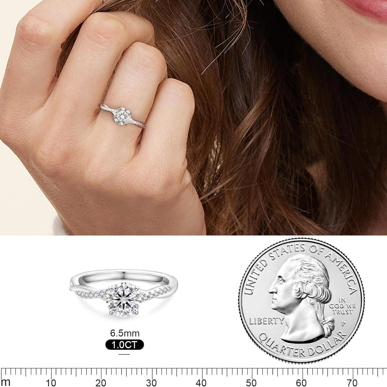 Solitär Verlobungsring 1-2 Karat Moissanite D VVS1 925 Silberø16,9mm