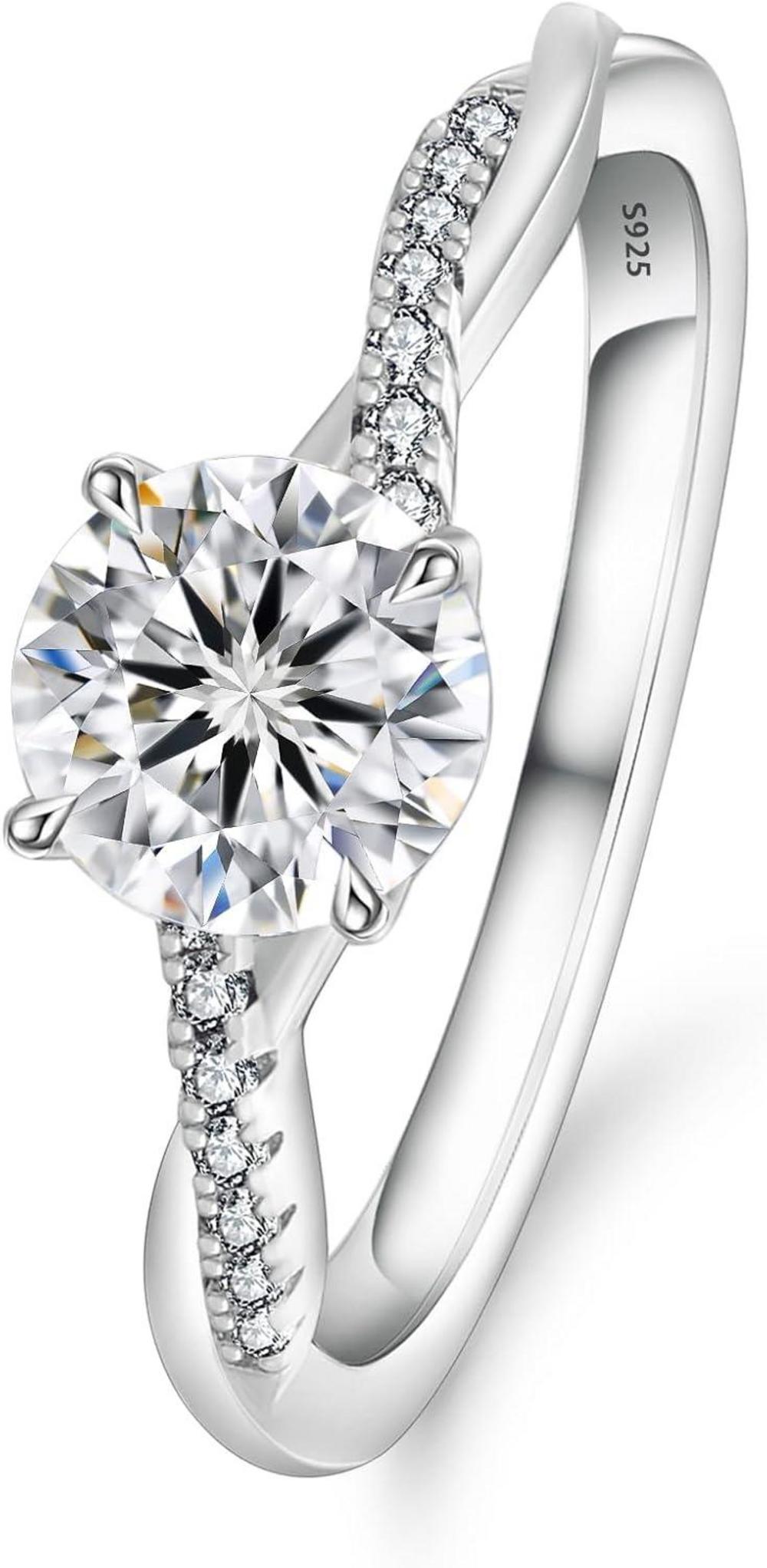 Solitär Verlobungsring Moissanite 1-2 Karat 925 Silber Weißgold Größe 49-57