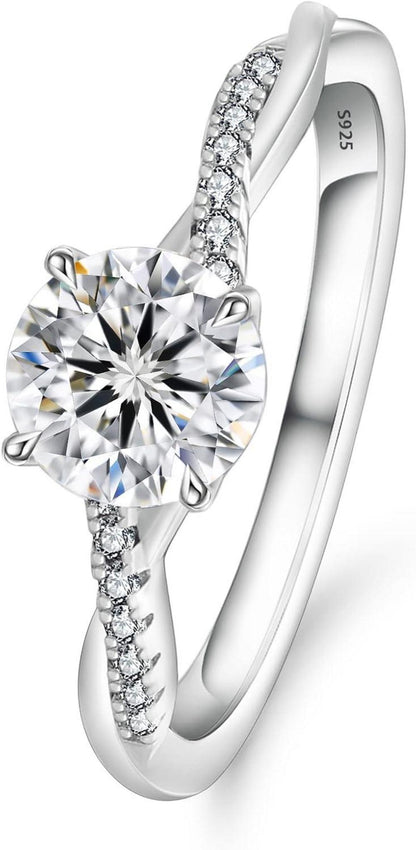 Solitär Verlobungsring Moissanite 1-2 Karat 925 Silber Weißgold Größe 49-57