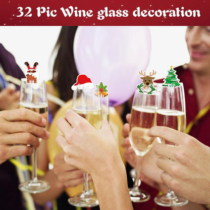 52Pcs Weihnachts Tischdeko Besteckhalter Glasmarkierer Filz Flaschenetikett