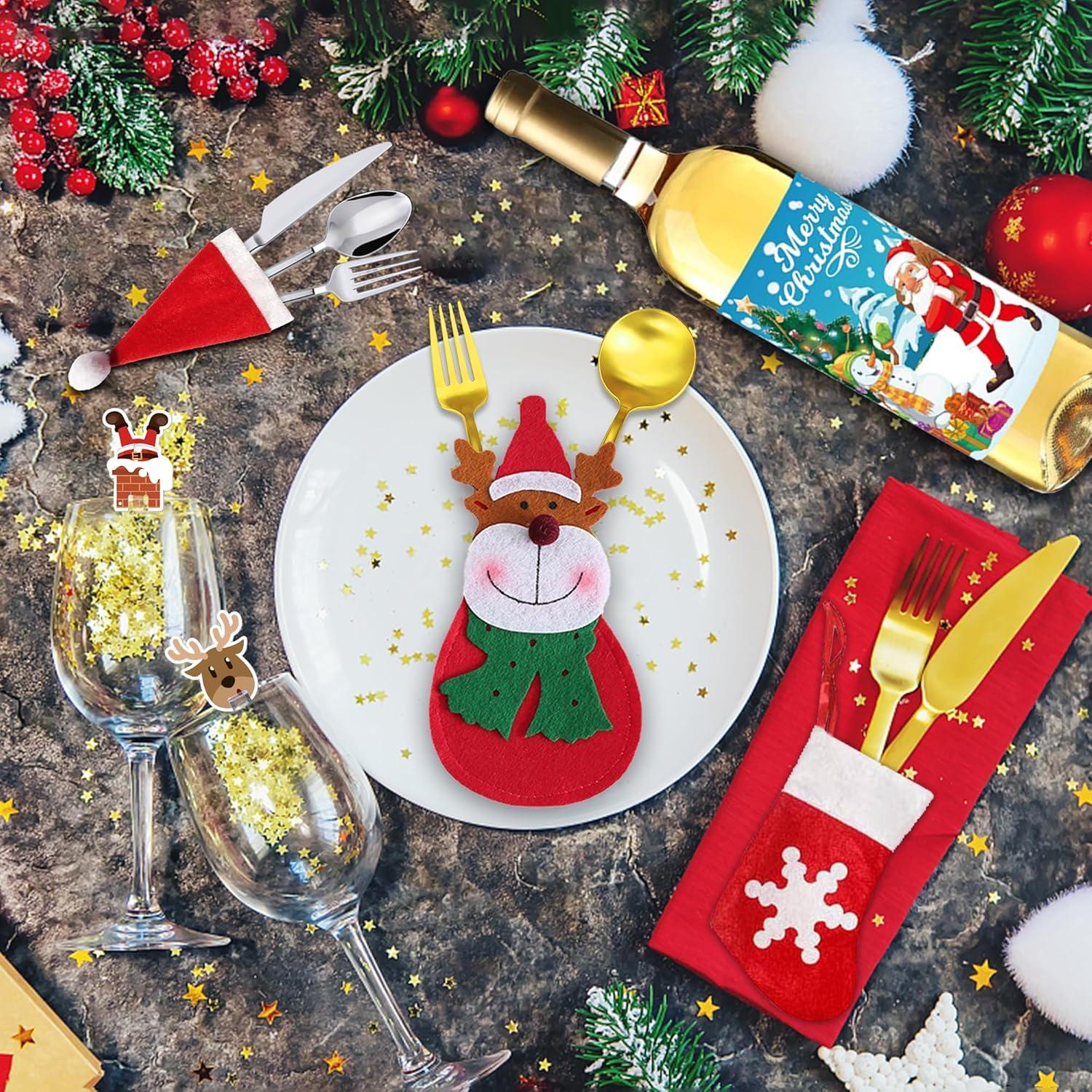 52-teiliges Weihnachts Tischdeko Set Besteckhalter Glasmarkierer Filz