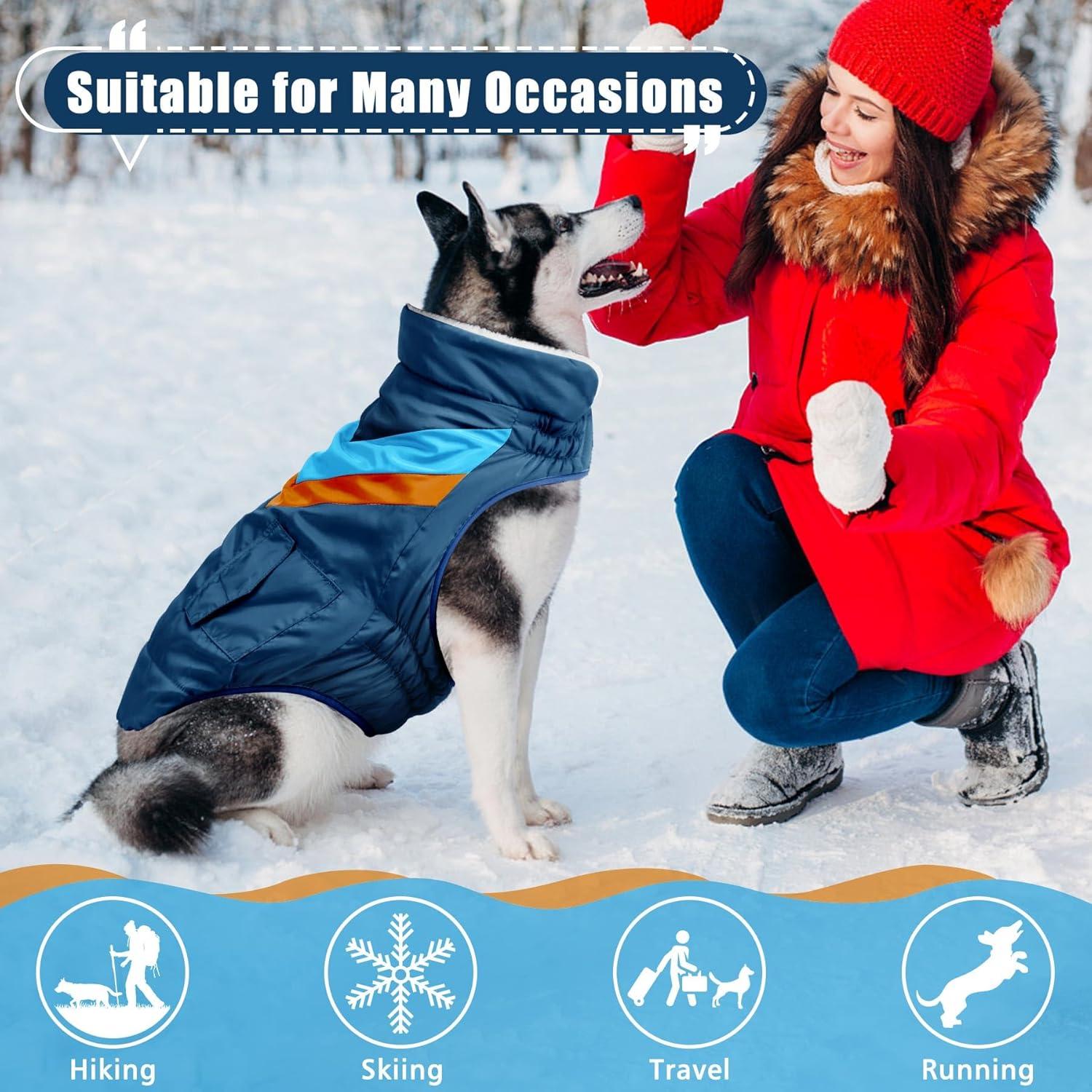 Hundemantel Große Hunde Warm Winter Hoher Kragen Klett Navy XXL