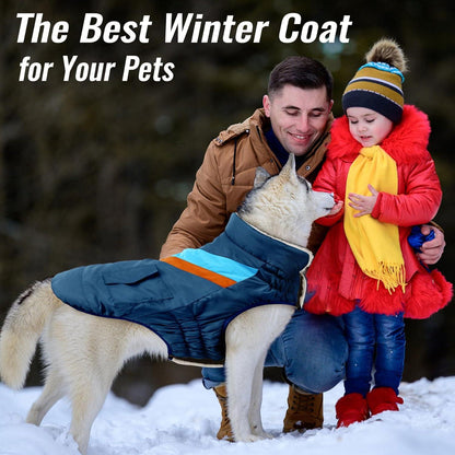 Hundemantel Große Hunde Warm Winter Hoher Kragen Klett Navy XXL