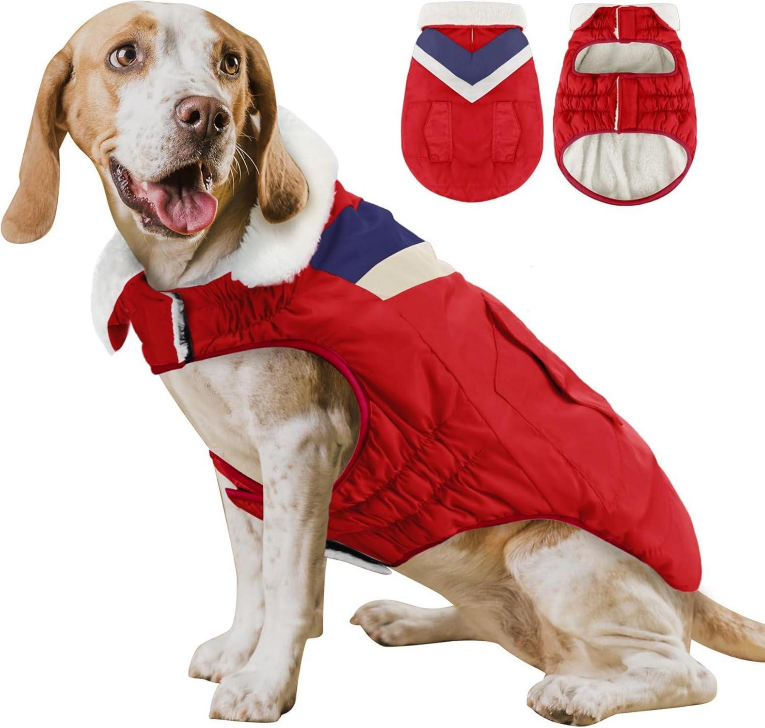 Hundemantel Winter Warm Hoher Kragen Medium Hundejacke Rot