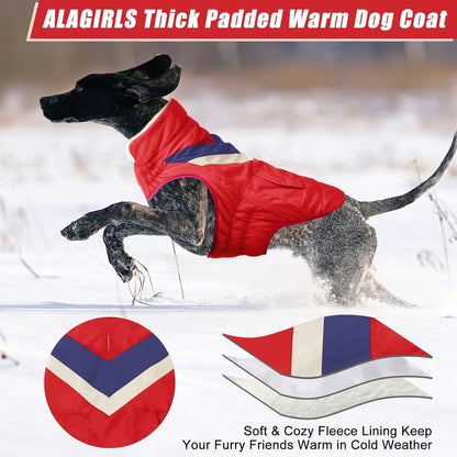 Hundemantel Winter Warm Medium Hundejacke Klettverschluss Reflektierender Streifen Rot