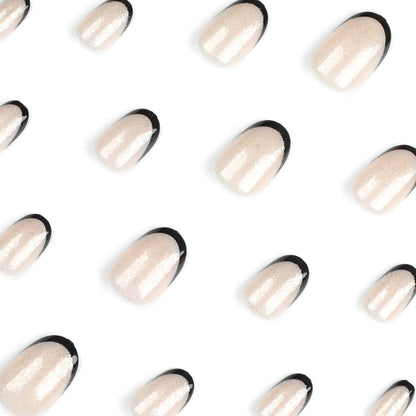 24 Stück Press on Nägel Acryl Schwarz Glänzend mit Nagelkleber
