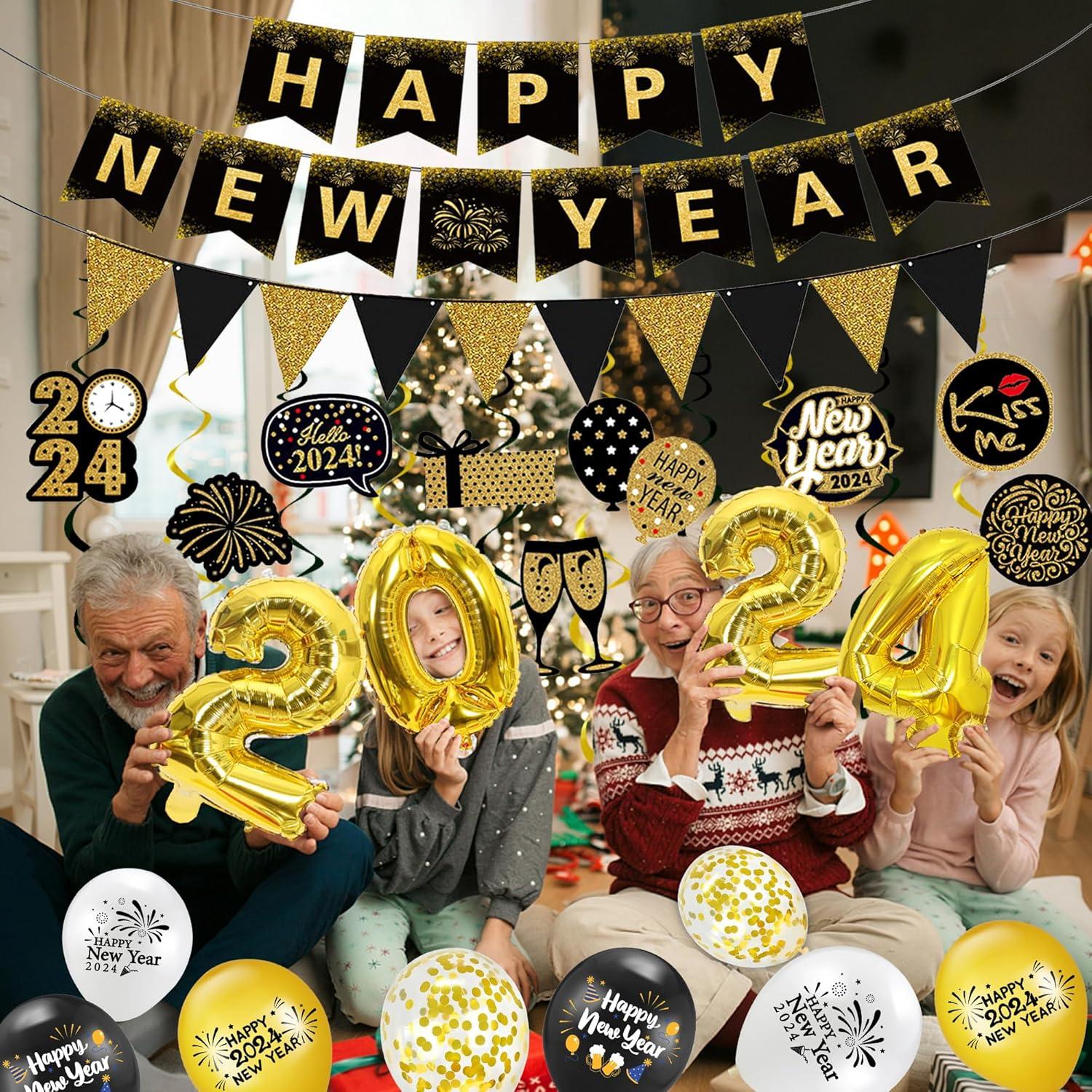 Silvester Dekoration Set 2024 Happy New Year Ballons Banner Girlande