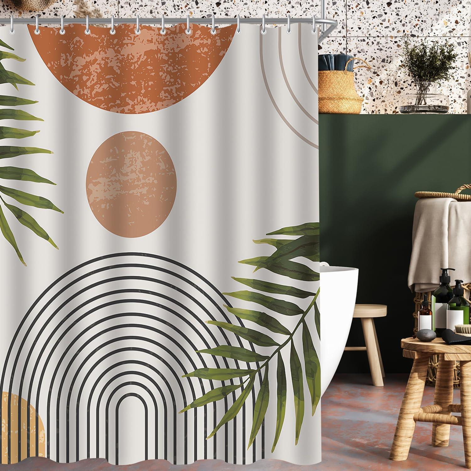 Duschvorhang Blätter Linie 180x180cm Antischimmel Wasserabweisend Waschbar