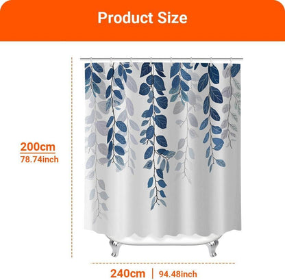 Duschvorhang Blaublatt 240x200cm mit Beschwertem Saum, Antischimmel