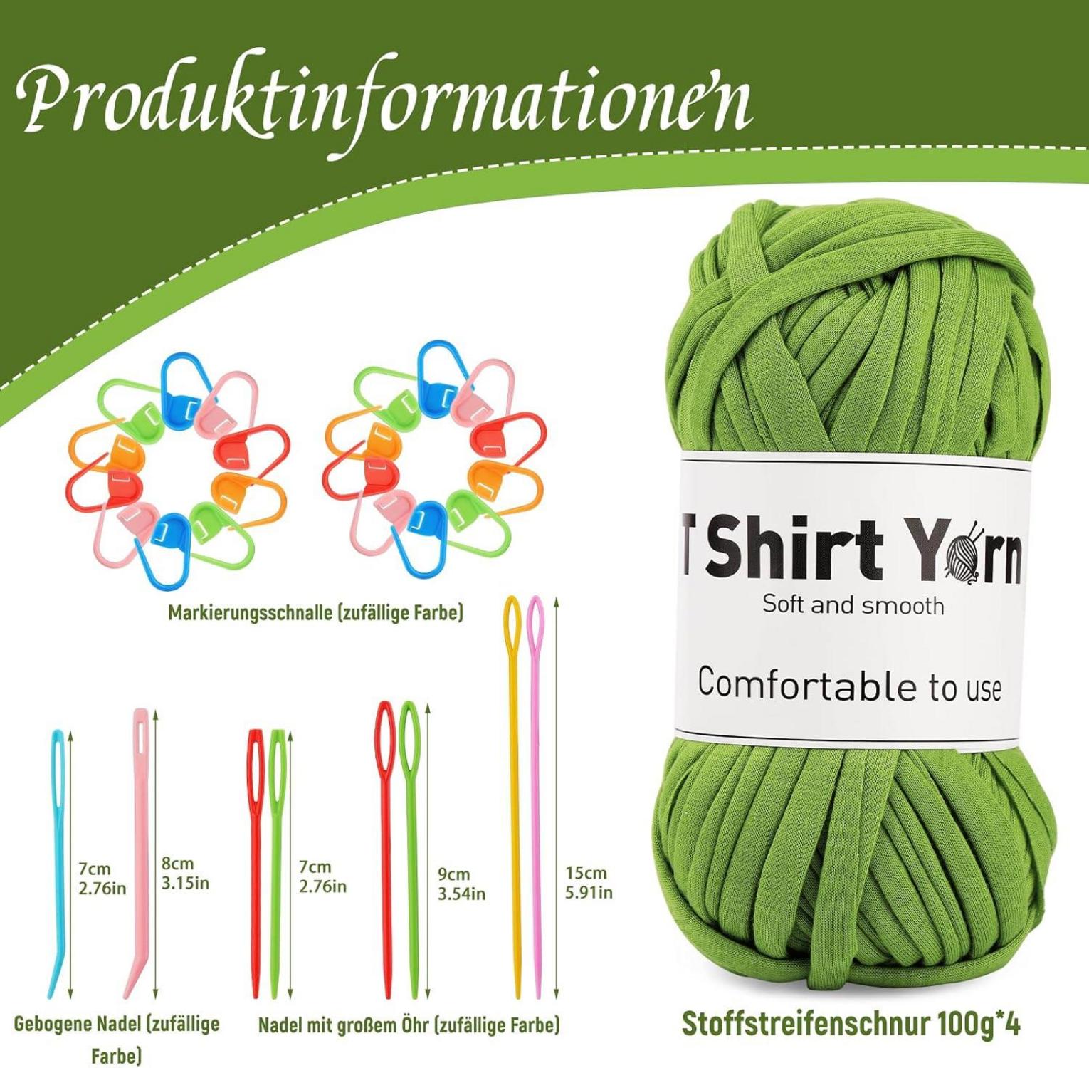 4er-Pack 100g Olivgrünes Baumwoll-T-Shirt-Garn-Set
