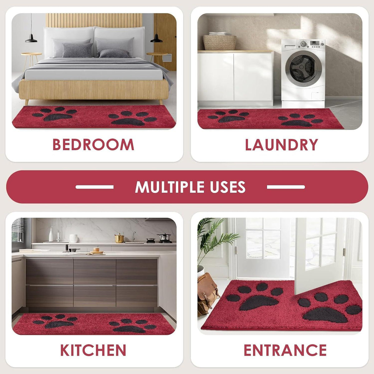 FCSDETAIL Schmutzfangmatte waschbar 84x150cm Fußmatte Innen rutschfest wasserdicht Teppich Rot