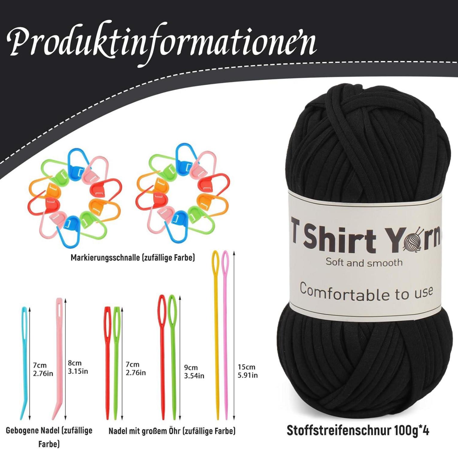 T-Shirt-Garn-Set 4er-Pack Baumwolle Häkelgarn-Set Schwarz