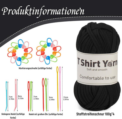T-Shirt-Garn-Set 4er-Pack Baumwolle Häkelgarn-Set Schwarz