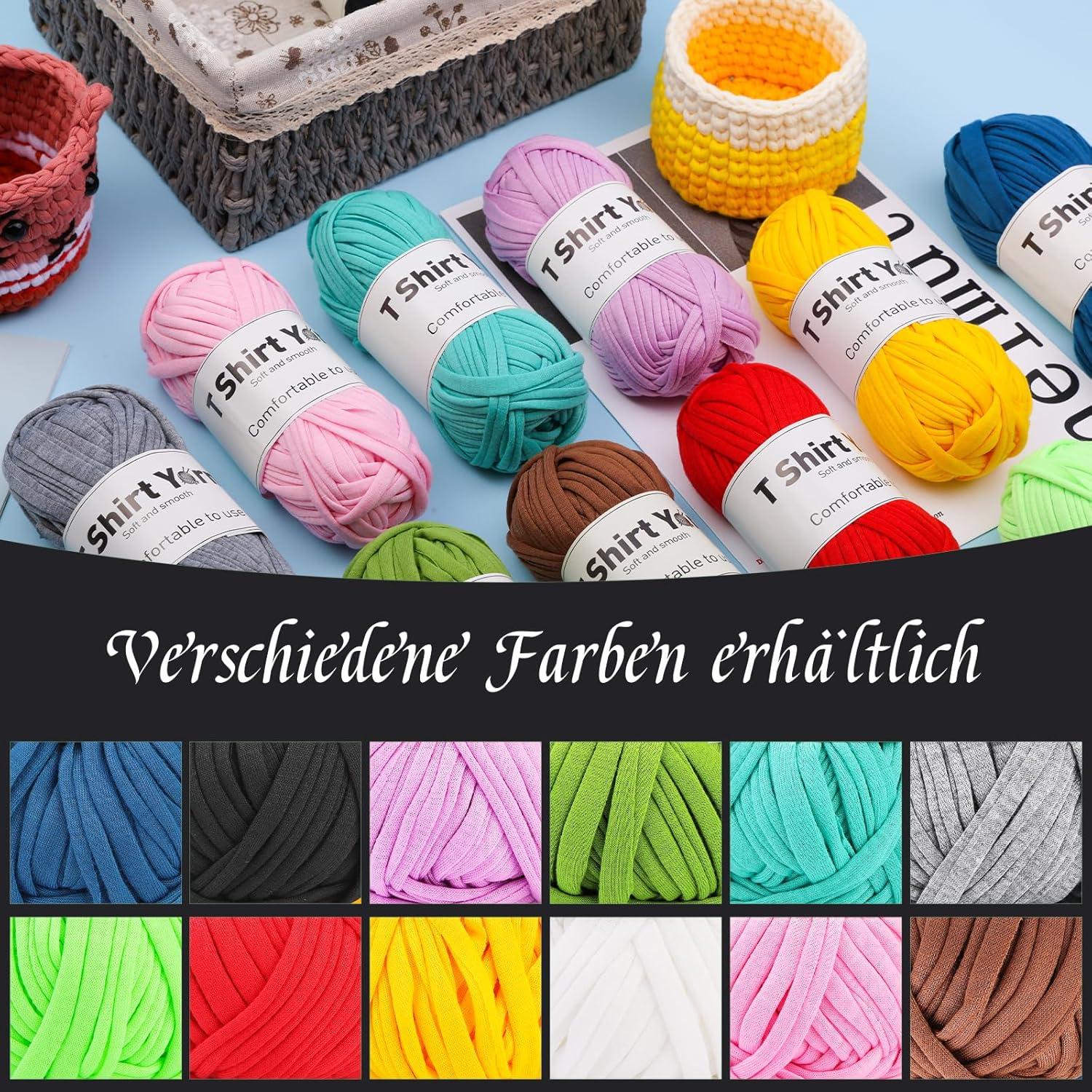 Schwarzes T-Shirt-Garn-Set 100 g - 4er-Pack, Baumwollgarn zum Stricken & Häkeln, webfähiges Zubehör