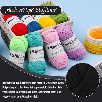 100g T-Shirt Garn Set Schwarz Häkelgarn Strickgarn Baumwollgarn 4er-Pack