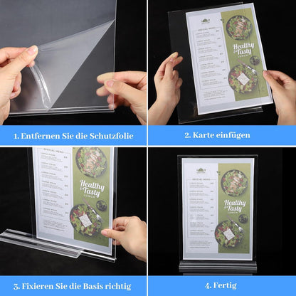 Tischaufsteller A4 Acryl Transparent 2er Set T-Ständer stabil & langlebig