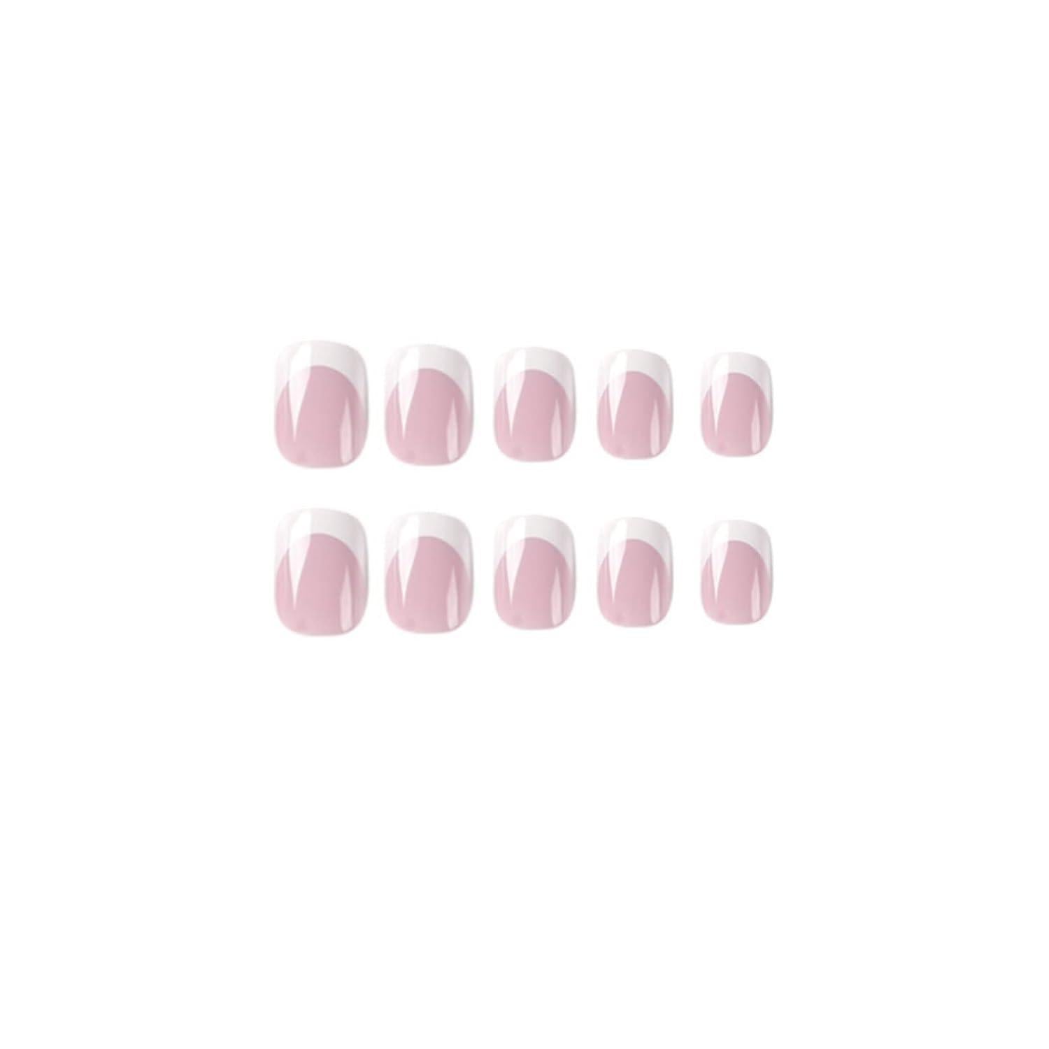 24 Stück Weiße Eckige Kurze Press On Nägel - Pink Muster