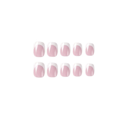 24 Stück Weiße Eckige Kurze Press On Nägel - Pink Muster