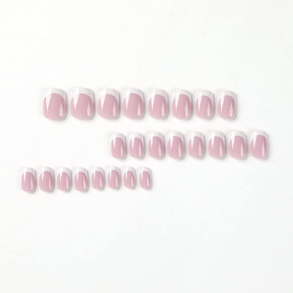 24 Stück Weiße Eckige Nägel Aufkleben, Pink Press on Nails, Kunstnägel, Fake Nails, Künstliche Nägel, French Fingernägel