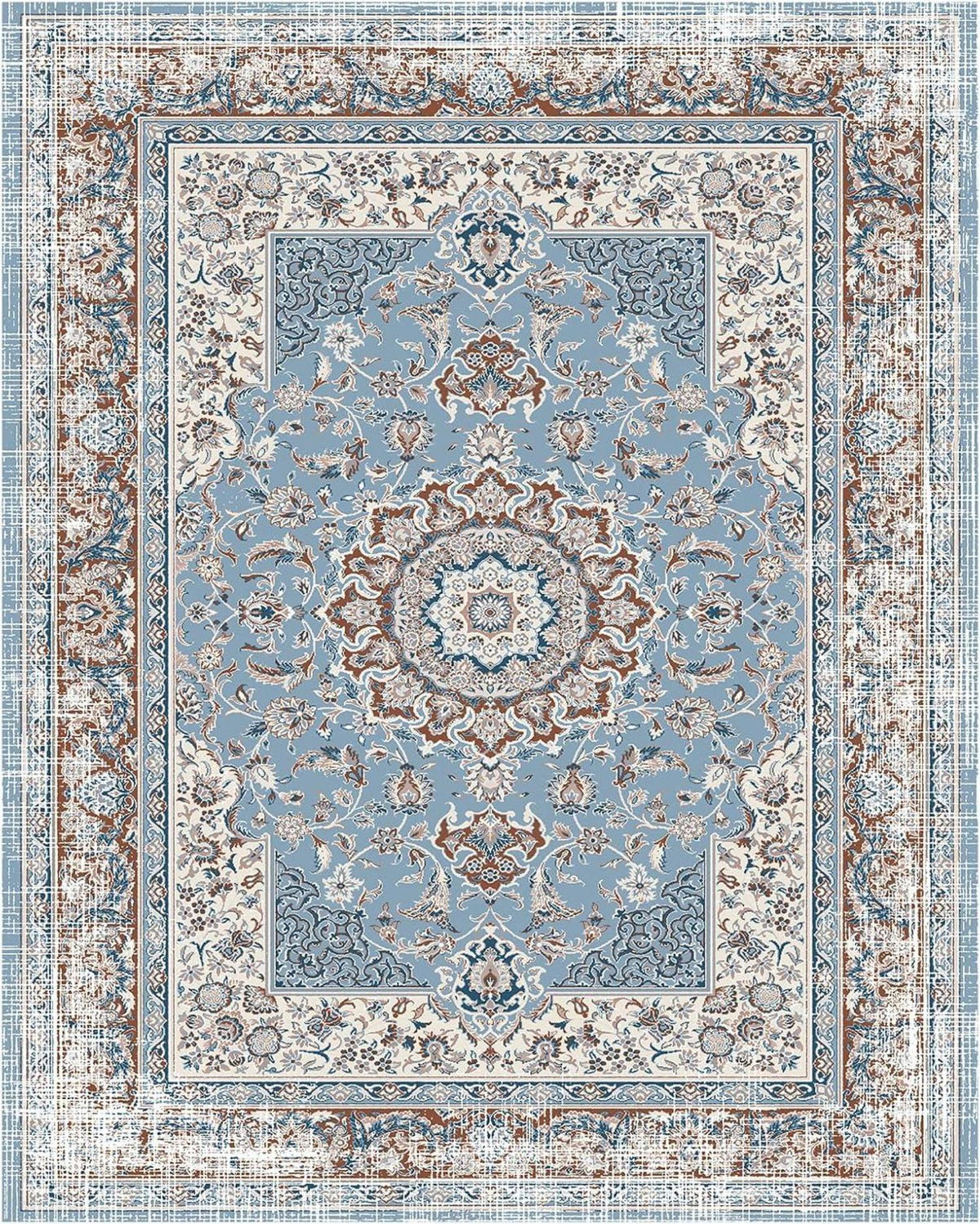 Vintage Teppich Orientalisch Weiche Blau 60x130cm waschbar rutschfest