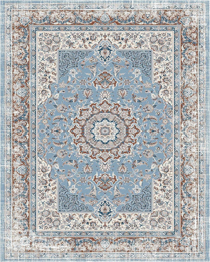 Vintage Teppich Orientalisch Weiche Blau 60x130cm waschbar rutschfest