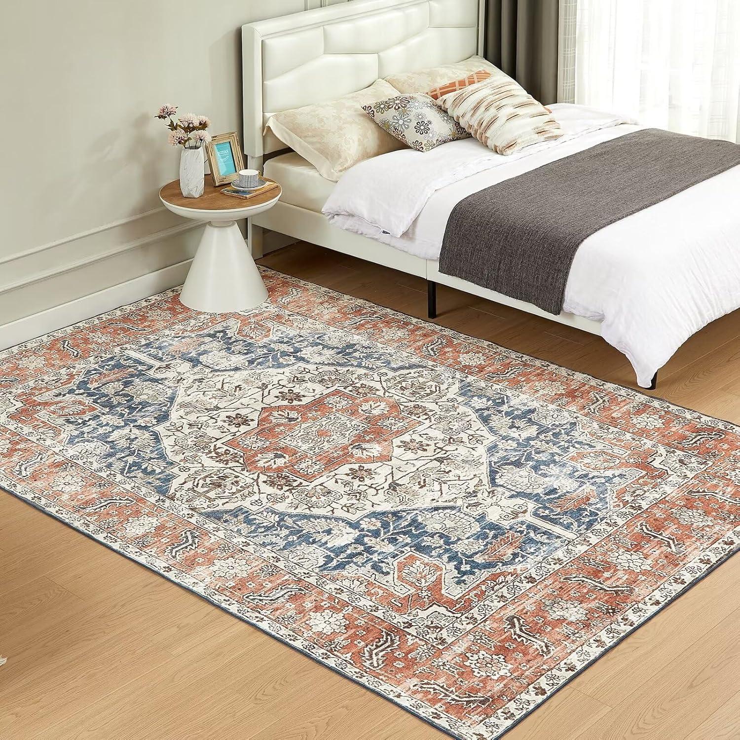 Waschbarer Vintage Kurzflor Teppich 200x290CM Orientalisches