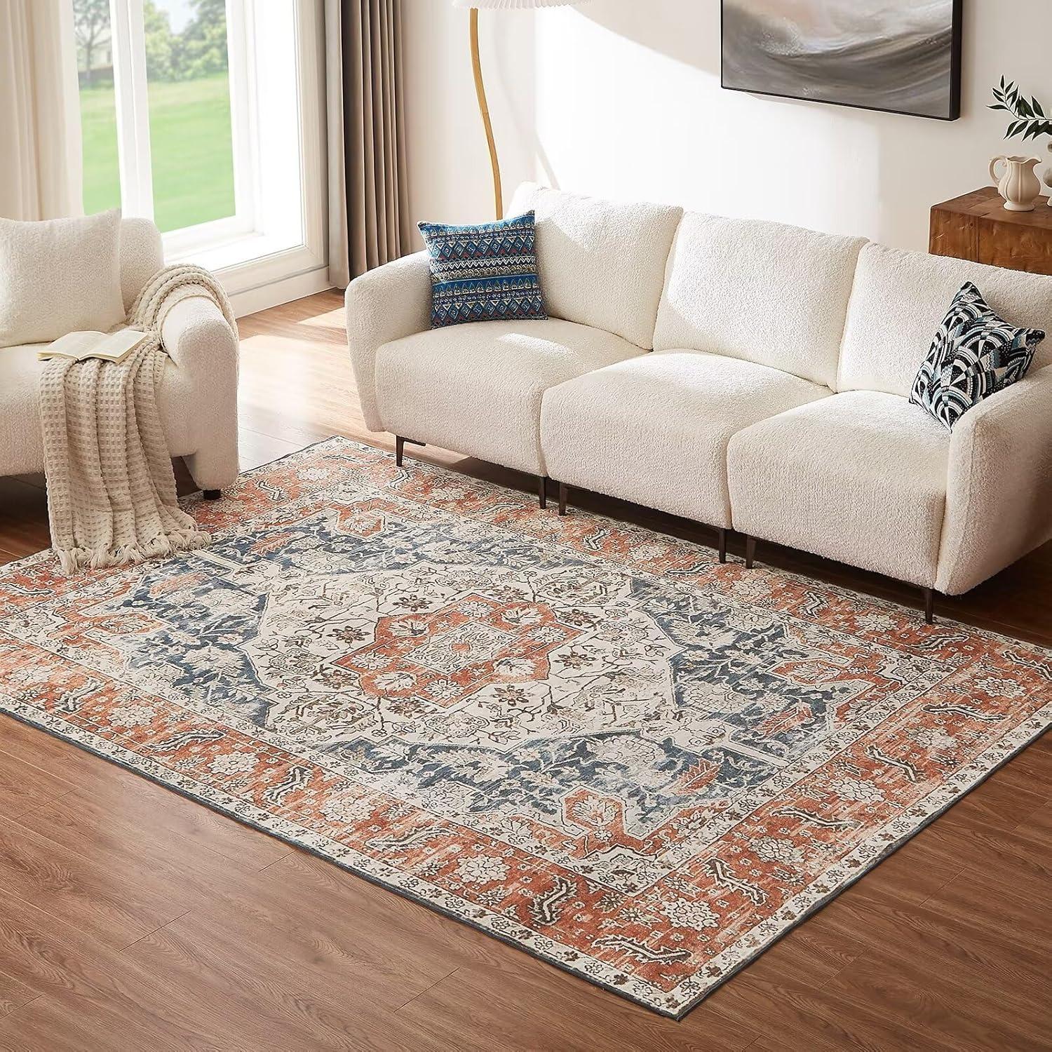 Waschbarer Teppich Wohnzimmer Vintage Kurzflor Orient 200x290CM Orange