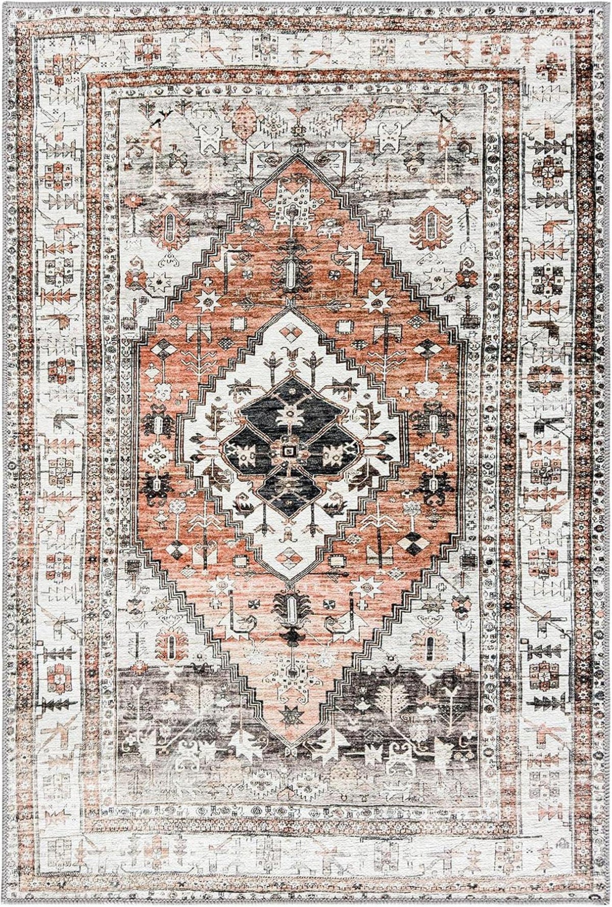 Teppich OMERAI Orange Orientalisch 160x230cm Weich Kurzflor Waschbar