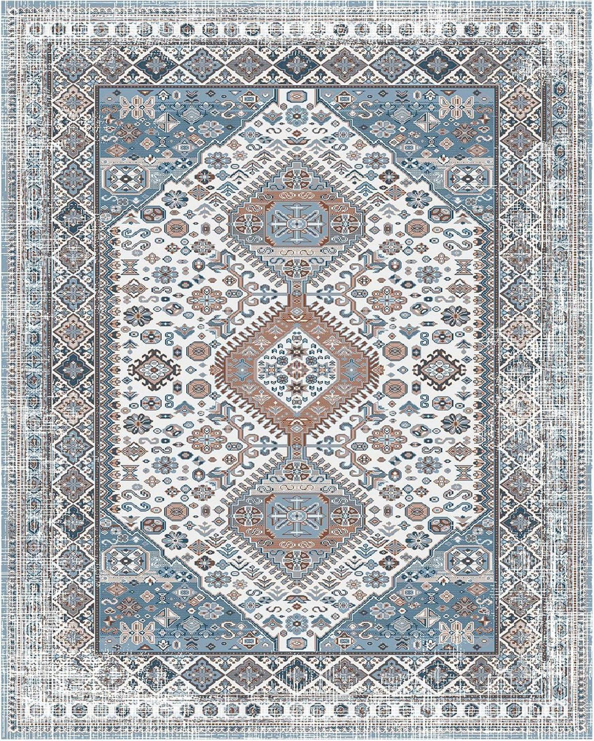 OMERAI Vintage Boho Teppich Kurzflor Dunkelblau 60x130cm neu