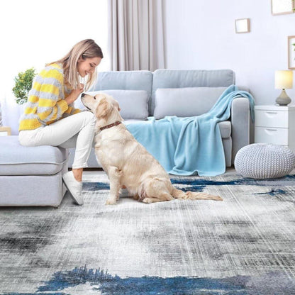 Waschbarer Teppich Kurzflor Abstrakt Blau 200x290CM für