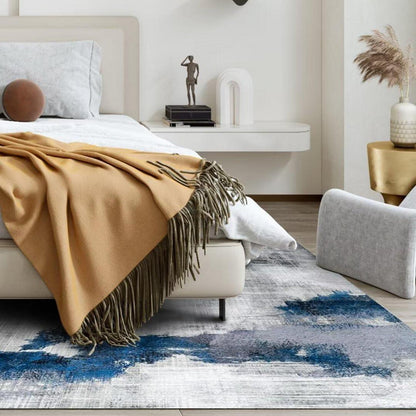 Waschbarer Teppich Kurzflor Abstrakt Blau 200x290CM für