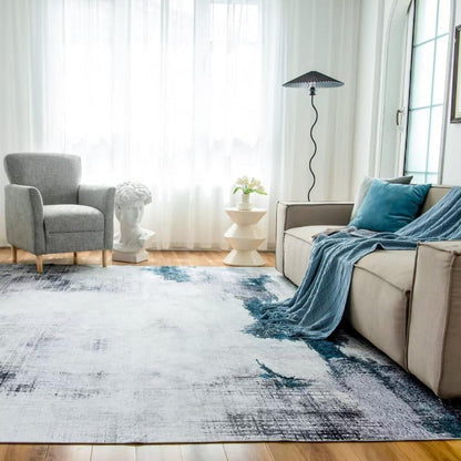 Waschbarer Teppich Kurzflor Abstrakt Blau 200x290CM für