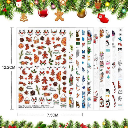 10 Blatt Weihnachts-Nagelsticker Set Schneeflocken & Weihnachtsmann