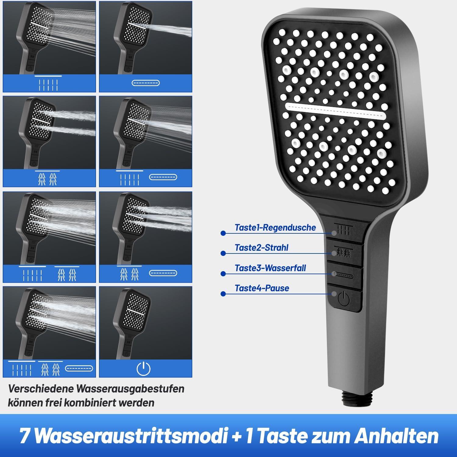Duschkopf 7 Strahlarten Wassersparend Stopptaste Silikondüse