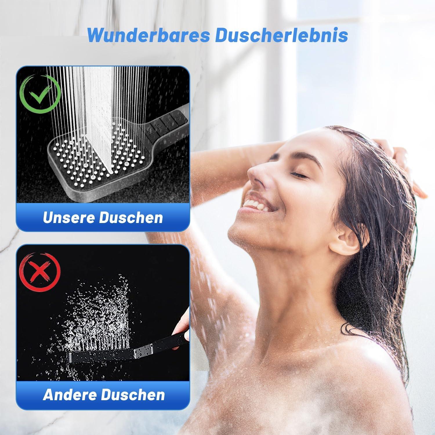 VEHHE Duschkopf mit 1.5M Schlauch, 7 Strahlarten, wassersparend, Regendusche, Stopptaste, Silikondüse, 7 Modi, Grau