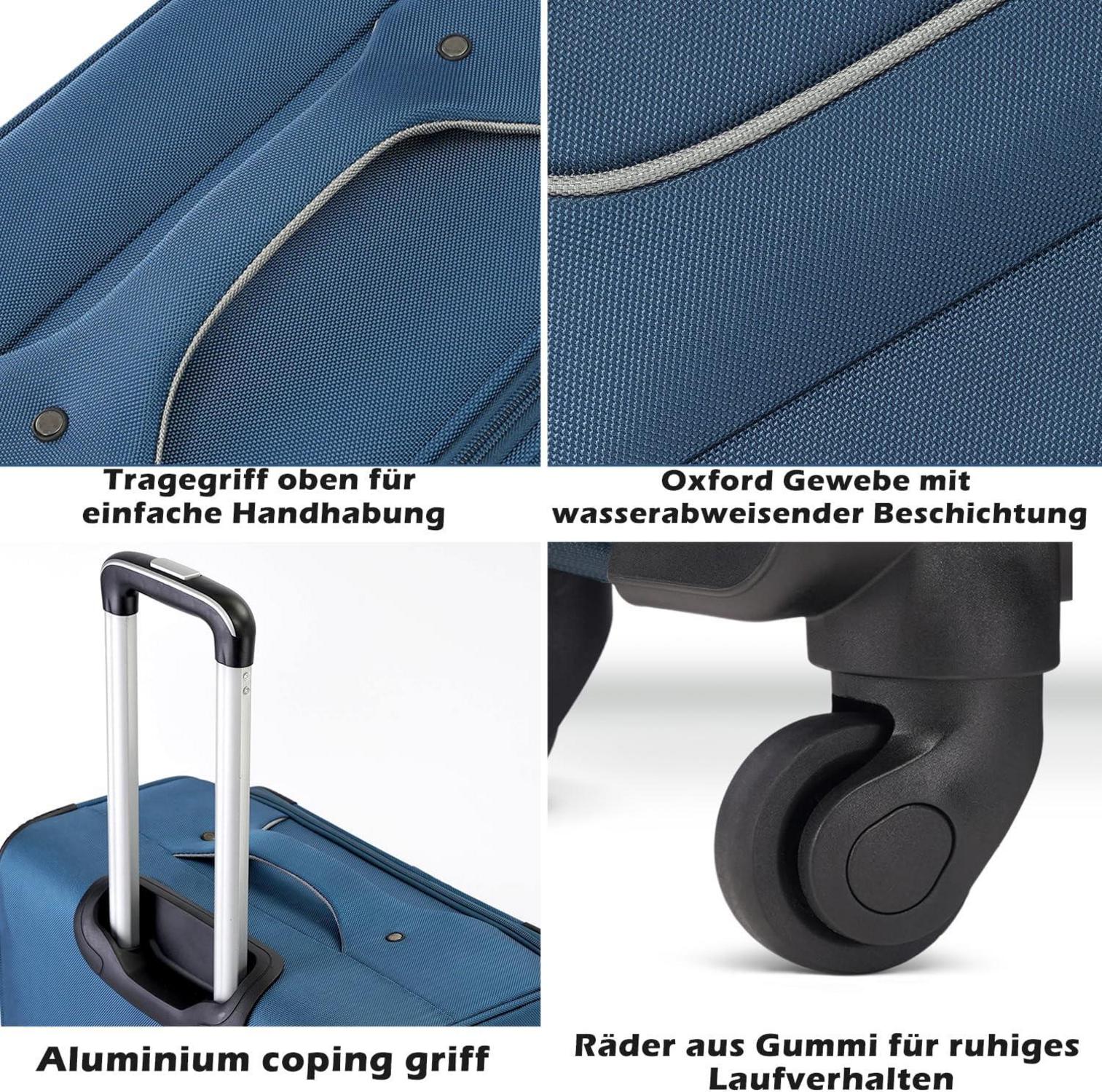 Koffer Set 2tlg mit TSA-Schloss und Umhängetasche in Blau/Silber