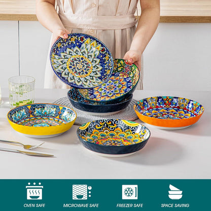 Vancasso SIMI Pastateller Set 6er Steinzeug 950ml - Buntes Tiefteller Mehrzweckschalen