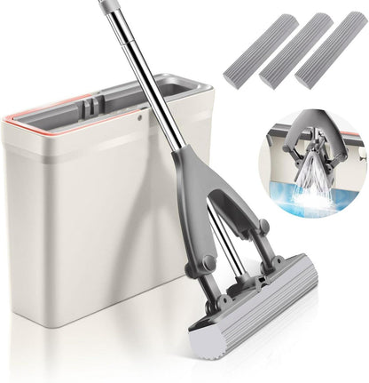 HEVOL Wischmopp Set mit Eimer und 3 PVA Wischköpfen