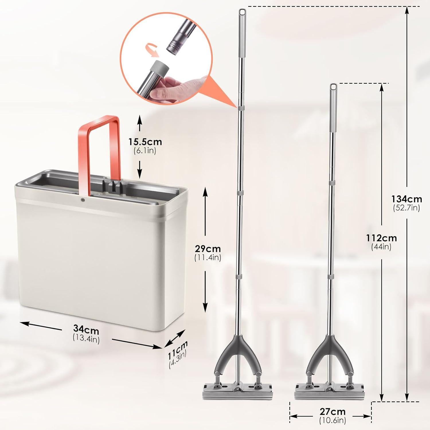 HEVOL Wischmopp Set mit Eimer und 3 PVA Wischköpfen