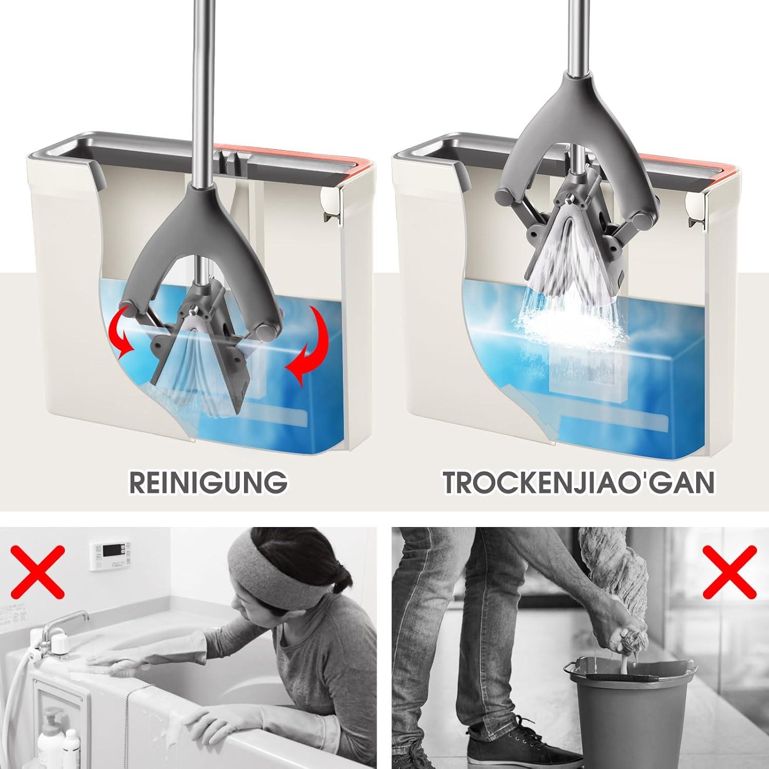 HEVOL Wischmopp Set mit Eimer und 3 PVA Wischköpfen