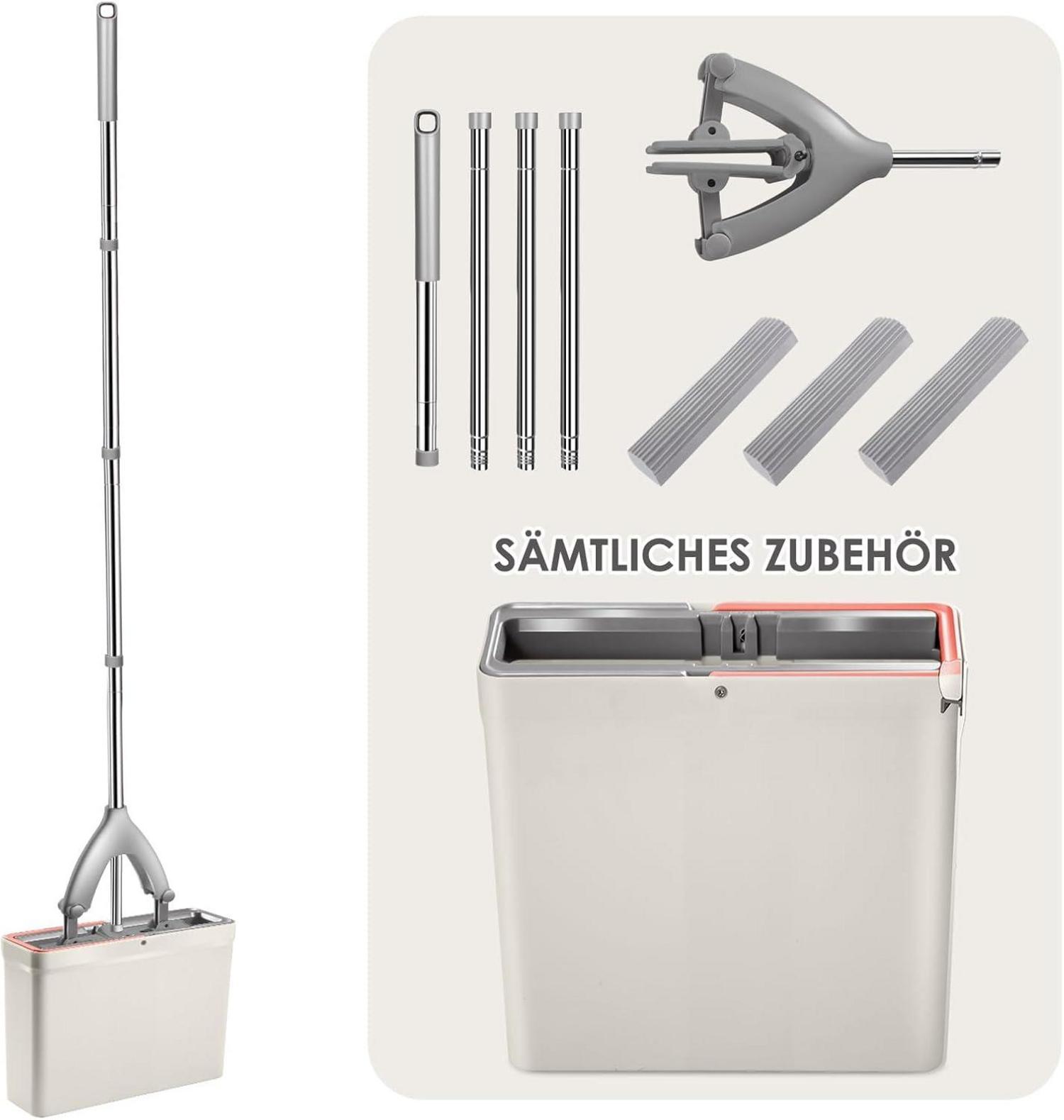 Wischmopp Set mit Eimer Schwamm Bodenwischer 3 PVA Wischkopfs