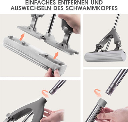 Wischmopp Set mit Eimer, Edelstahlgriff und 3 PVA Wischköpfen