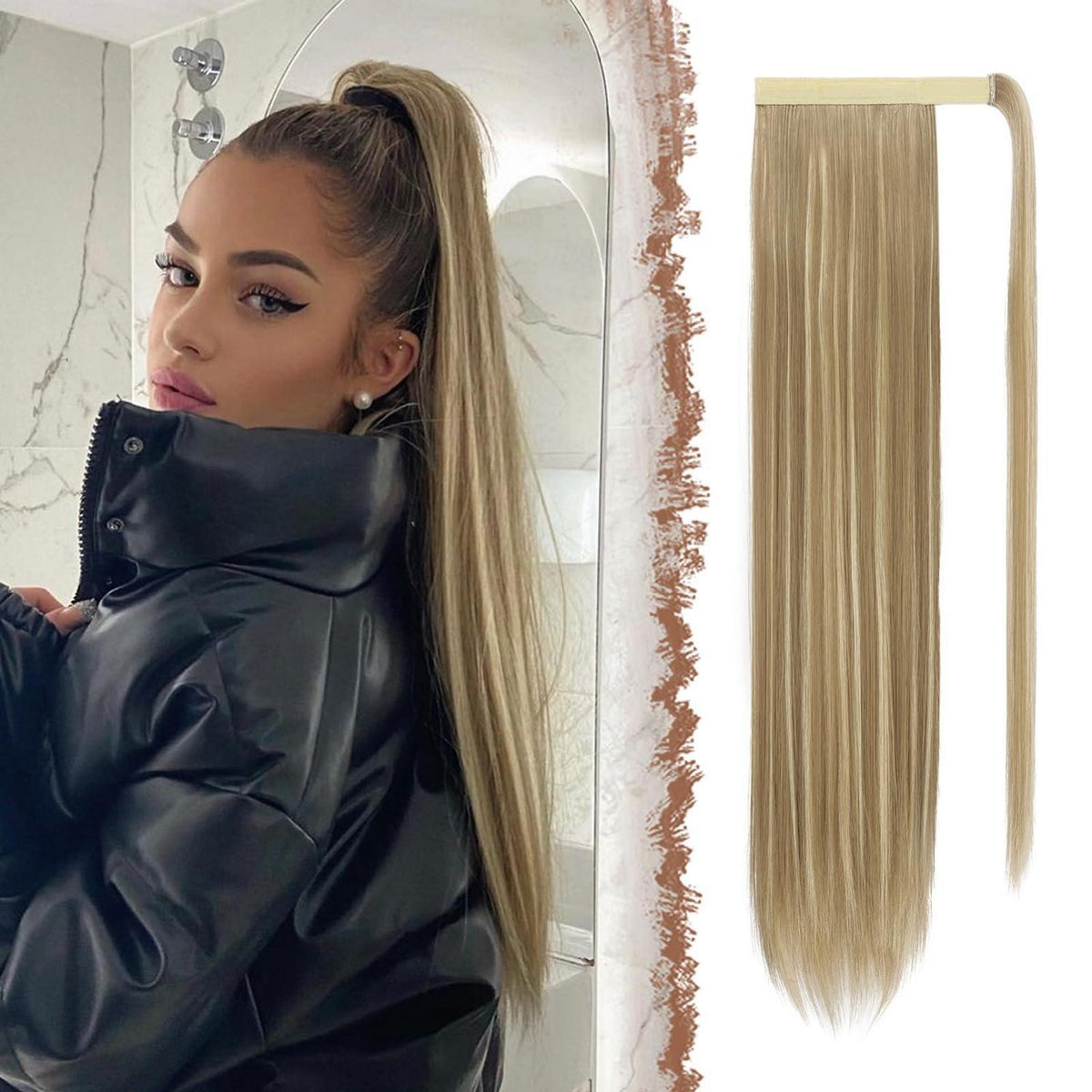 Langer glatter Pferdeschwanz Haarteil – Hellbraun & Blond 70cm