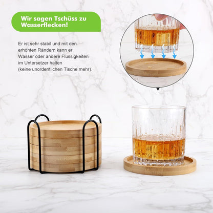 Bambus Untersetzer rund Getränke Tassen Glas 6er Set Holz Halter