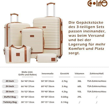 COOLIFE Koffer Trolley Handgepäck Set ABS 4 Rollen TSA Dunkelgrün/Braun